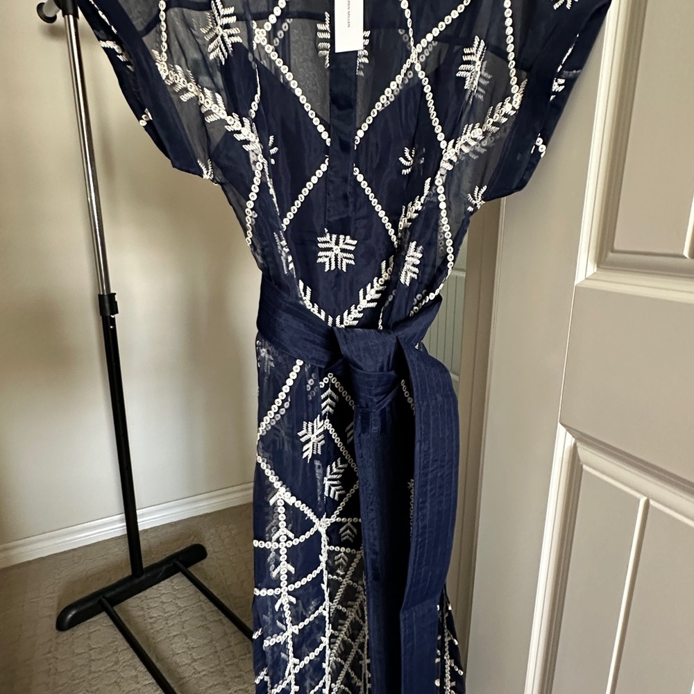 Karen Millen Navy Sheer Embroidered Top